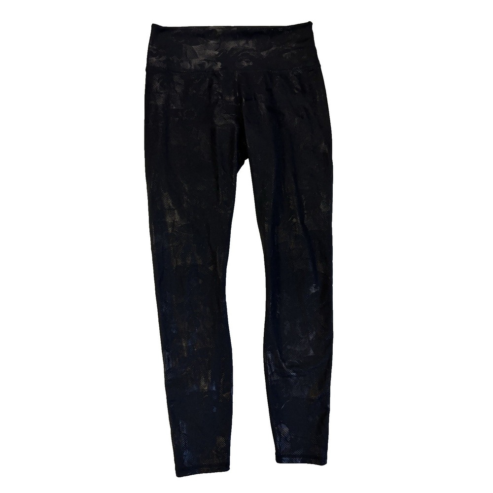 Guru‎ Active Women's Med Mid Rise Black Shiny Camo Workout Leggings Gym Yoga